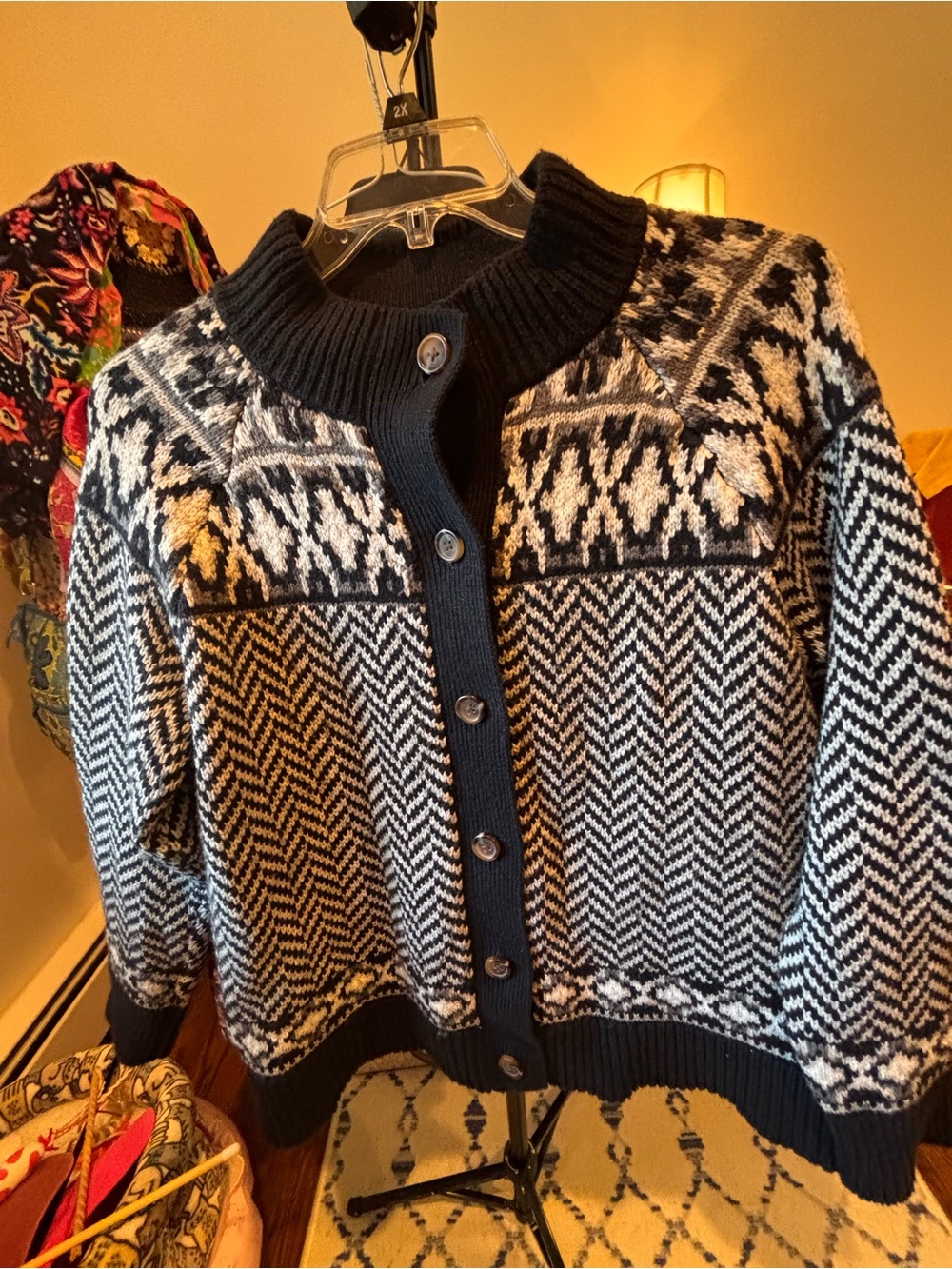 Lands End Black and White Patterned Button-Up Women's Sweater Cardigan